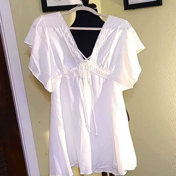 Essue White Sheer Dress with Criss-Cross in back with Cut-out,  Size Small - Picture 3 of 7